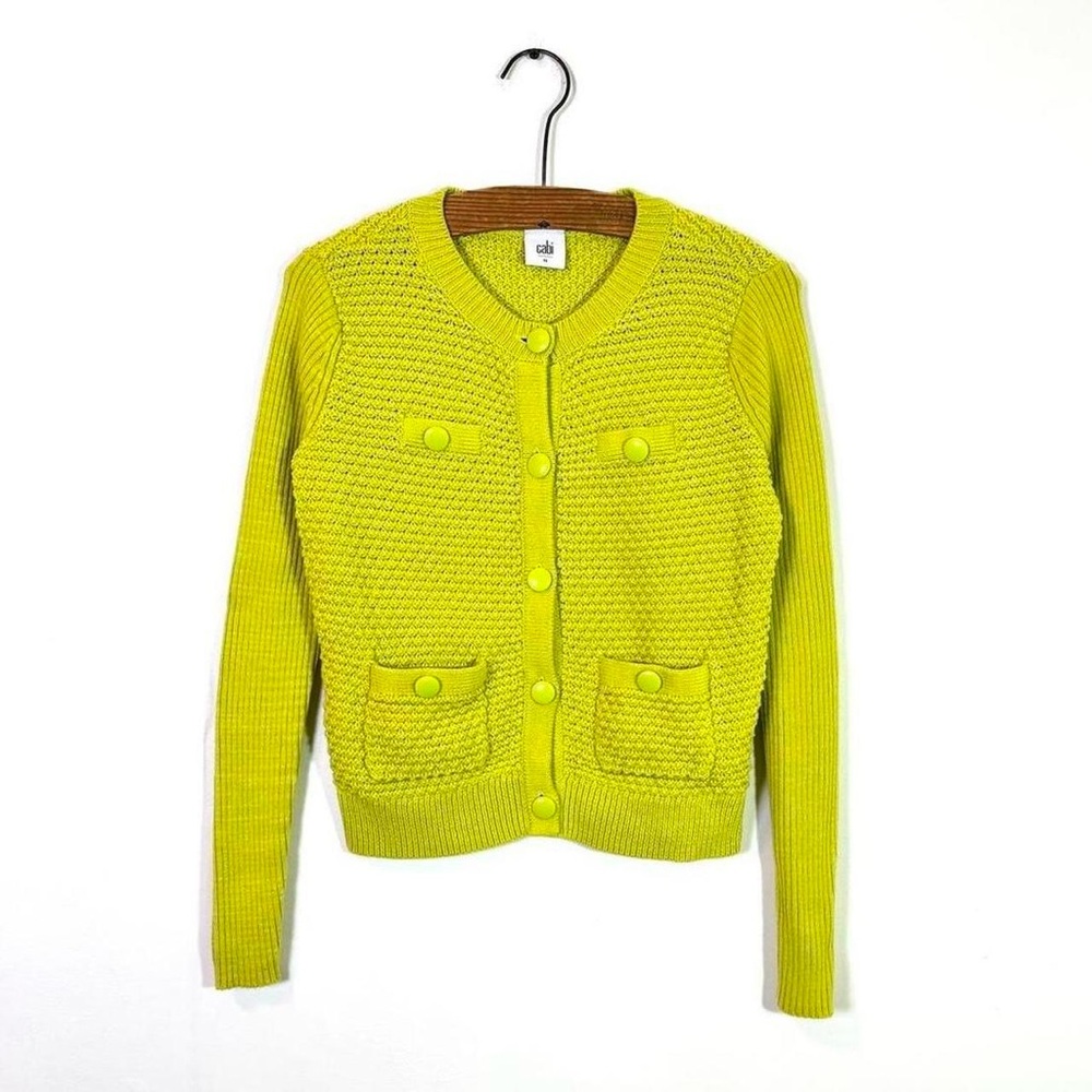 Cabi chartreuse button up knit cardigan sweater women’s size XS lime green